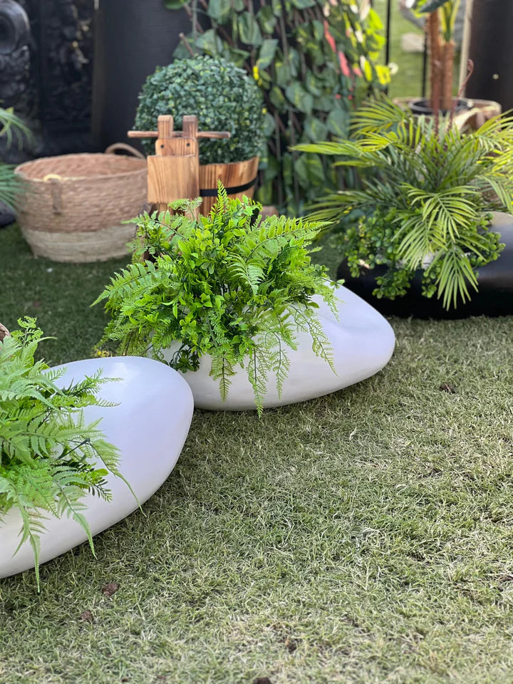 Stone shaped Fiber Planters with fillers