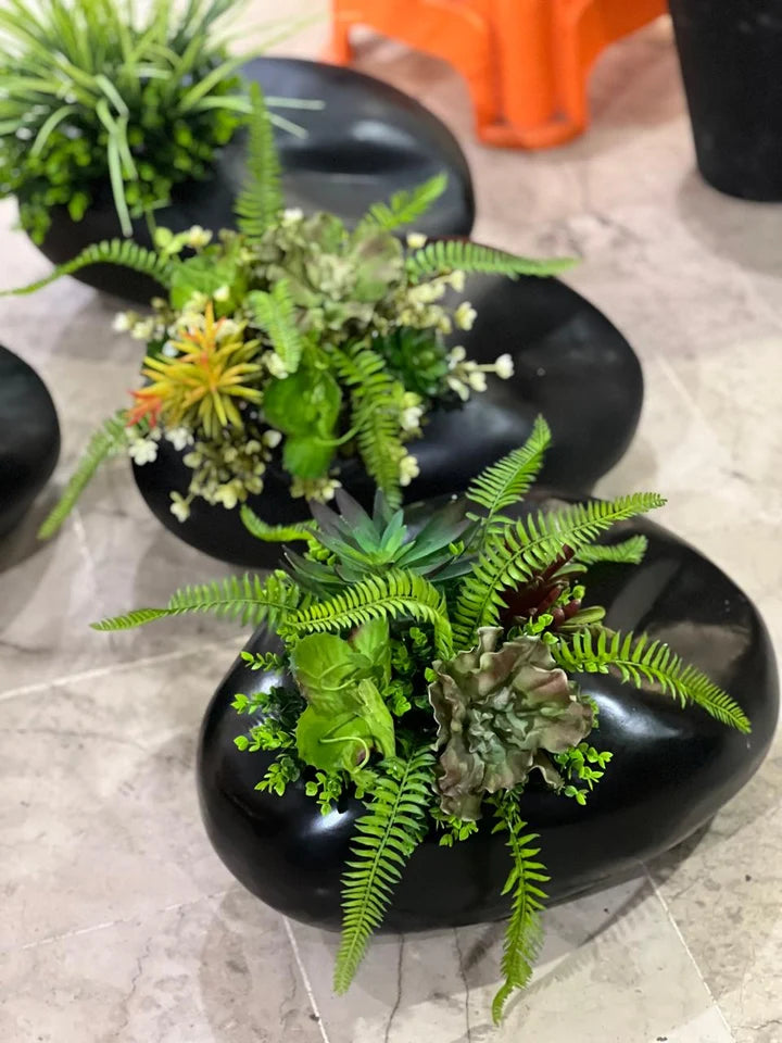 Stone shaped Fiber Planters with fillers