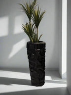 Black Sculpted Fiber Pot